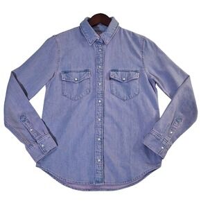 Levi's Denim Shirt Womens XS Purple Pearl Snap Western Chambray Cowgirl